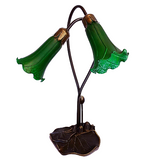 Green Glass Two Branch Lily Table Lamp