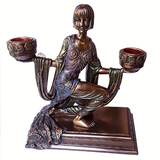 Art Deco Dancing Girl Kneeling  Candle Stick Holder In Cold Cast Bronze