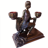 Art Deco Dancing Girl Kneeling  Candle Stick Holder In Cold Cast Bronze