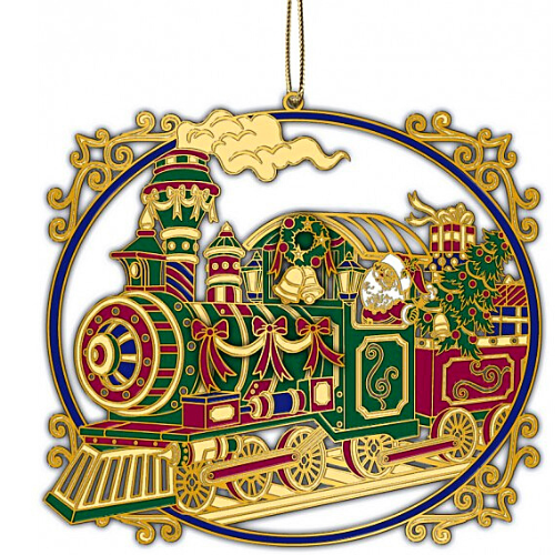 Diorama 3D Santas Locomotive Xmas Train Ornament Finished In 18K Gold
