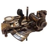 Antique Style Brass Navigation Sextant In Wooden Box With Glass Lid