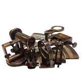 Antique Style Brass Navigation Sextant In Wooden Box With Glass Lid