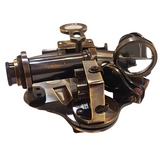 Antique Style Brass Navigation Sextant In Wooden Box With Glass Lid