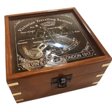 Antique Style Brass Navigation Sextant In Wooden Box With Glass Lid