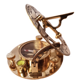 Victorian Steampunk Style Brass Compass and Sundial In Wooden Box