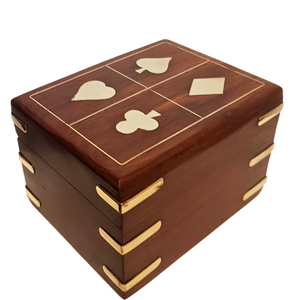 Rose Wood and Brass Inlaid Three Pack Playing Cards Box