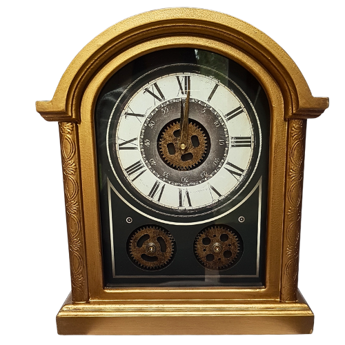 Steampunk Cogs and Wheels Mechanical Gold Mantle Clock