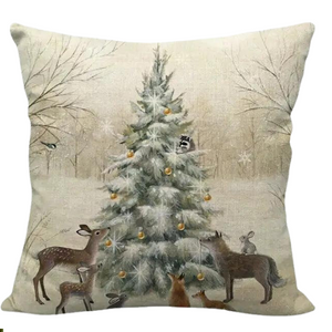 Animals Gather On Christmas Eve Christmas Decor Cushion Cover