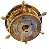 Ships Wheel  Brass Barometer Showing Barometric Weather Pressure