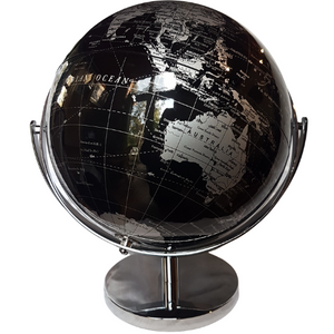 Black and Silver World Globe with 360 Degree Gimbal Movement