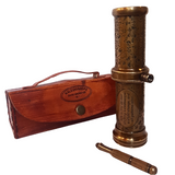Brass Kaleidoscope With Gemstones And Poem In A Leather Case