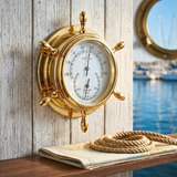 Brass Ships Wheel Thermometer and Hygrometer Instrument Gauge