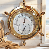 Brass Ships Wheel Thermometer and Hygrometer Instrument Gauge