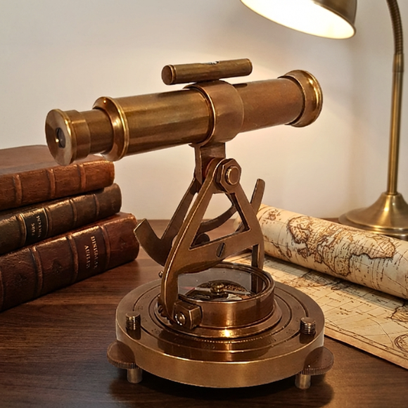 Vintage Style Solid Brass Telescope Compass – Antique Theodolite Alidade Gift – India