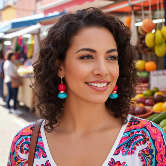 Caribbean Dreams Red Coral and Turquoise .927 Sterling Silver Earrings