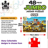 48-piece jumbo jigsaw puzzle set with construction theme, featuring Puzzle Master branding.