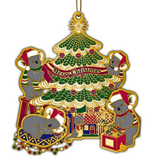 Decorative Christmas ornament with Koala animals around a tree, featuring 'Merry Christmas' banner.
