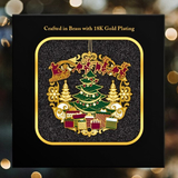 Decorative Christmas ornament with gold plating on a black background