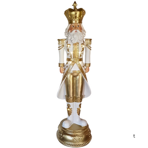 King Edmund White And Gold Light Up 95cm Christmas Nutcracker