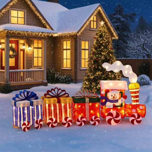 Magical Light Up Christmas Train With Carriages For Indoor And Outdoor Display 160cm Long