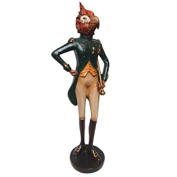 Statue of a character in formal attire with a white background