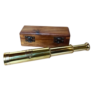 Nautical Royal Navy Brass Telescope In Rosewood Wooden Gift Box