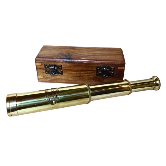 Nautical Royal Navy Brass Telescope In Rosewood Wooden Gift Box