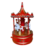 Red And Gold Windup Wooden Christmas Carousel Music Box