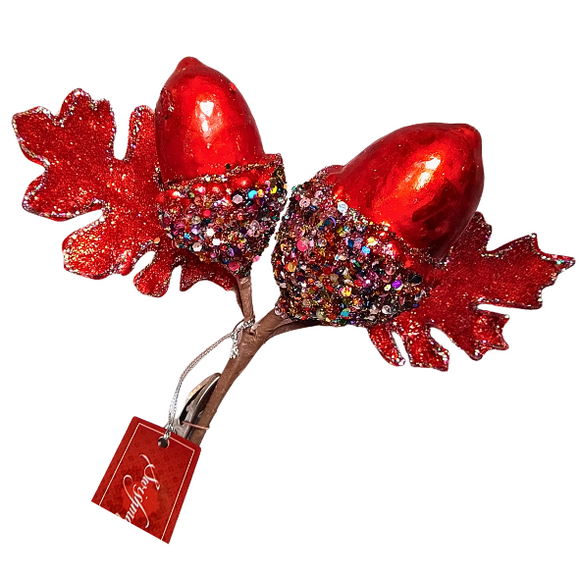 Red Christmas Acorn Clip On with Leaves, 21 cm