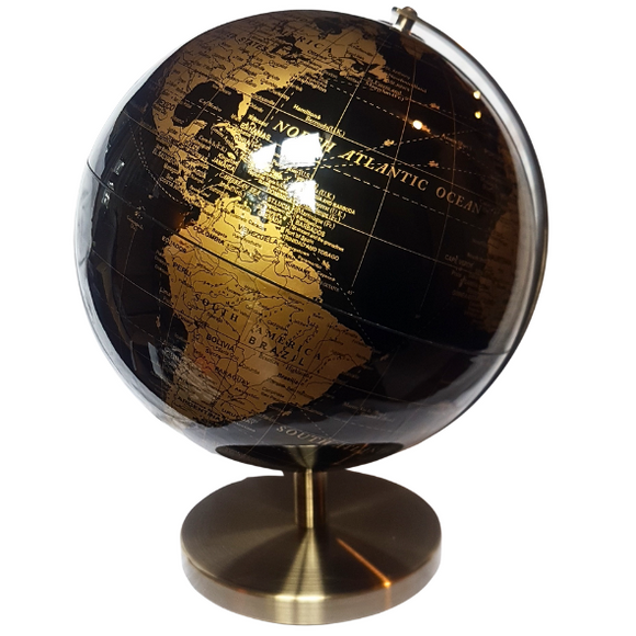 Sleek Gold And Black 30 cm World Globe