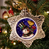 Snowman On A Starry Night Ceramic Christmas  Ornament