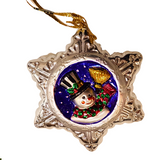 Snowman On A Starry Night Christmas Ceramic Ornament