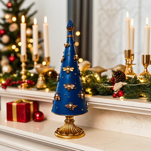 Vintage Royal Blue Bee Christmas Jewel Tree on mantle