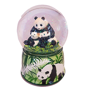 Panda Bear Mother and Cubs Musical Rotating Glitter/Snow Water Globe