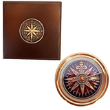 The Rose Star Brass Compass In Wooden Box