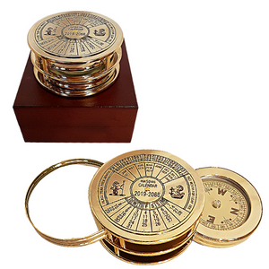 Brass 50 Year Calendar, Compass and Magnifying Glass Set