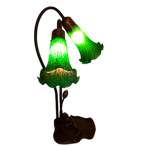 Green Glass Two Branch Lily Table Lamp