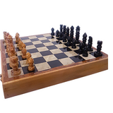 Soapstone Chess Set In Velvet Lined Wooden Box