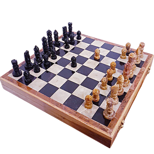 Soapstone Chess Set In Velvet Lined Wooden Box