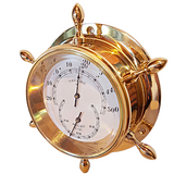 Brass Ships Wheel Thermometer and Hygrometer Instrument Gauge
