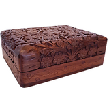 Rose Wood Carved Flowers Playing Card Box