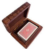 Rose Wood Carved Flowers Playing Card Box