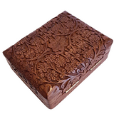 Rose Wood Carved Flowers Playing Card Box