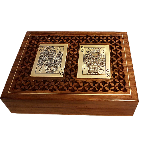 Rose Wood And Brass Inlaid King And Queen Two Pack Playing Card Box