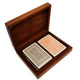 Rose Wood And Brass Inlaid King And Queen Two Pack Playing Card Box