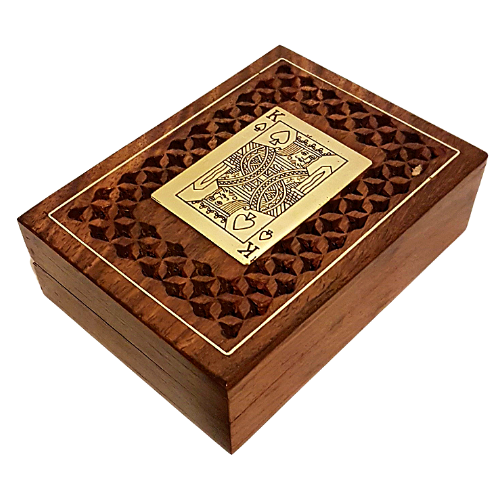 Rose Wood And Brass Inlaid King Of Hearts Playing Card Box