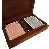 Rose Wood And Brass Inlaid Two Pack Playing Card Box With Dice