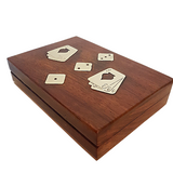 Rose Wood And Brass Inlaid Two Pack Playing Card Box With Dice