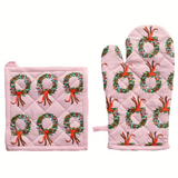 Christmas  Holly Berries Wreath Oven Glove & Pot Holder Set