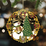 Diorama 3D Happy Snowman Christmas Tree Ornament Finished In 18K Gold